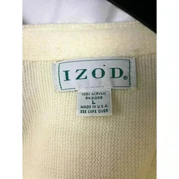 VTG Cream V Neck Cardigan Sweater Men's Large LOGO Grandpa Wear - Picture 3 of 14